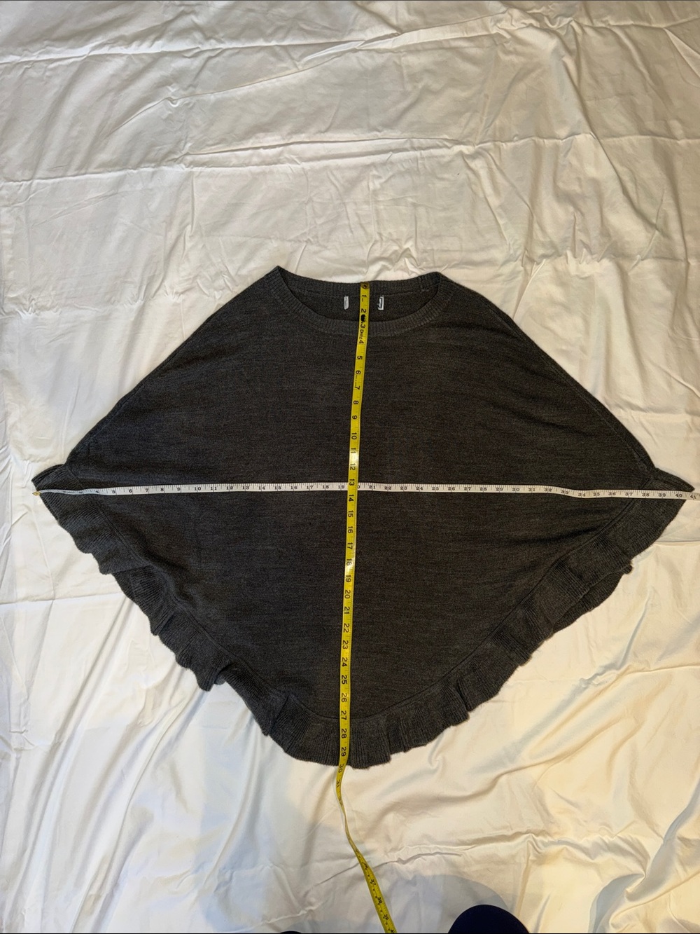 Women's Grey Knit Poncho with Ruffle Hem